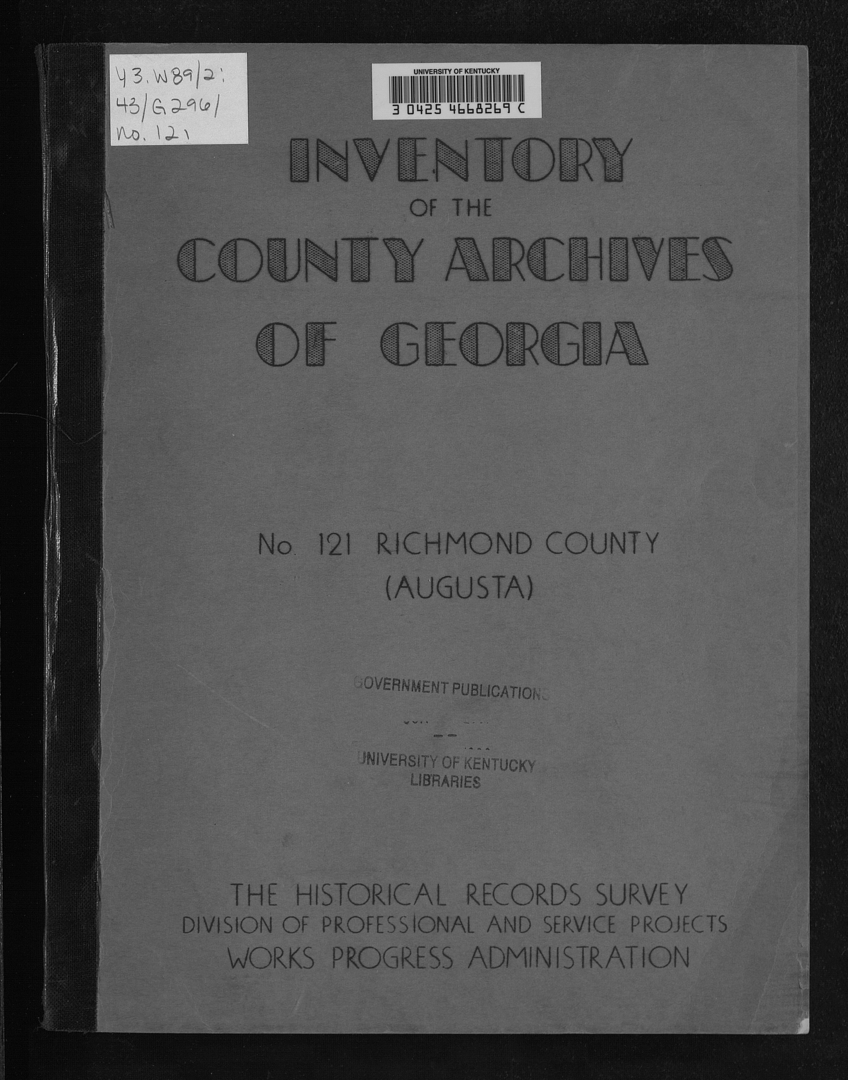 Inventory of the County Archives of Georgia, Number 121 Richmond