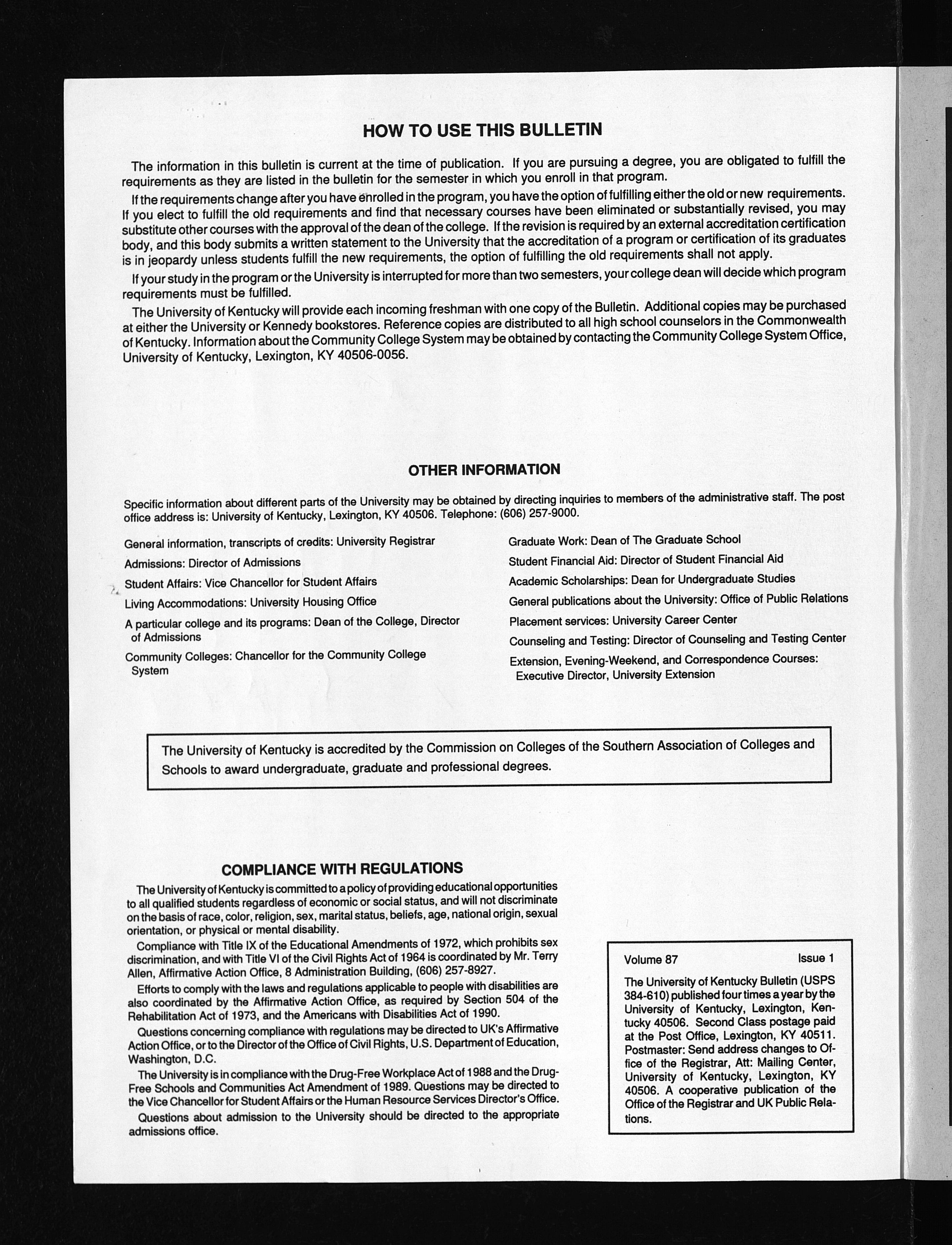 University Of Kentucky Bulletin Volume 87 Issue 1 1995 1996