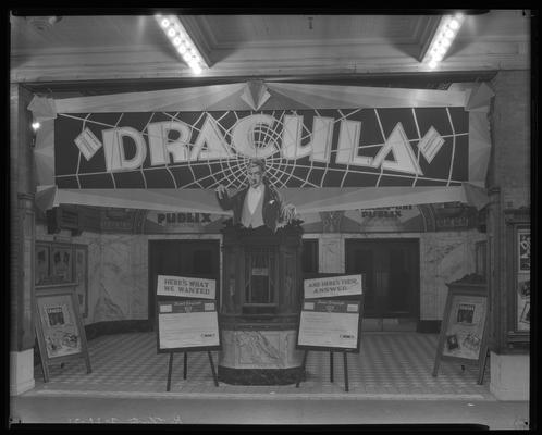 Kentucky Theatre (movie theater), 214 East Main, exterior; lobby entrance decorated to promote 