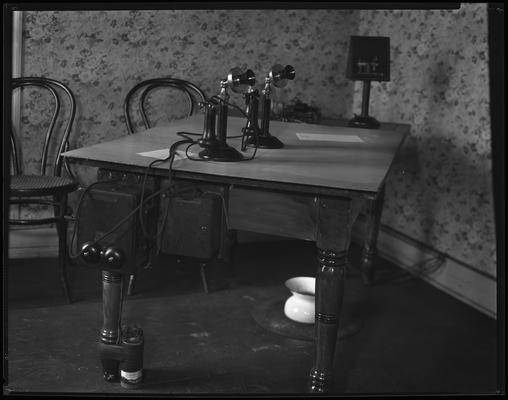 General News Bureau; desk, microphones
