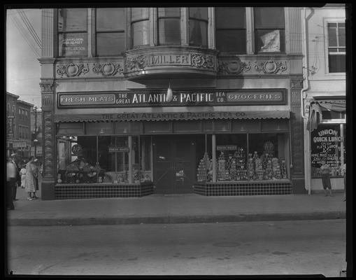 A&P; The Great Atlantic & Pacific Tea Company 359-361Main Street and Broadway, Union Quick Lunch 357 Main Street; exterior