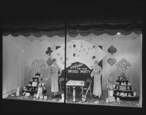 Wolf Wile Company, 130-134 East Main (beauty salon); exterior window (bridge party display)