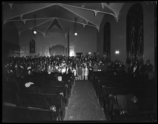 Methodist Episcopal Church (currently Historic St. Paul African Methodist Episcopal Church); large group of African-Americans in sanctuary