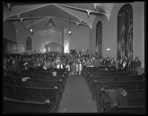 Methodist Episcopal Church (currently Historic St. Paul African Methodist Episcopal Church); large group of African-Americans in sanctuary