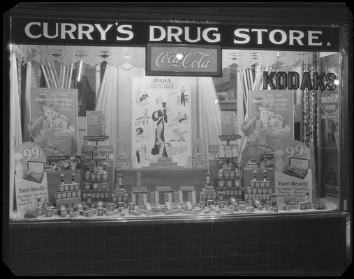 Curry's Drug Store, 101 West Main; exterior window