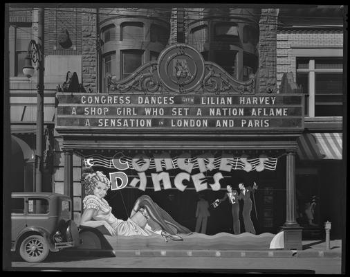 Ben Ali Theatre (movie theater), 121 East Main, exterior; lobby entrance decorated to promote 