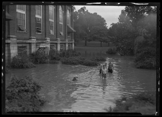 Flood Photos; boys swimming in flood waters