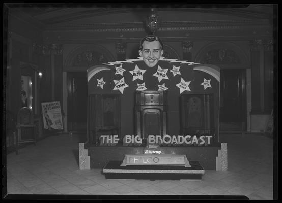 Kentucky Theatre (movie theater), 214 East Main, interior, lobby; large standee advertising 