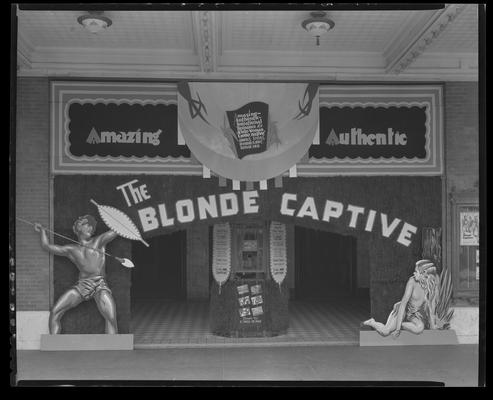 Kentucky Theatre (movie theater), 214 East Main, exterior; lobby entrance and ticket booth decorated to promote 