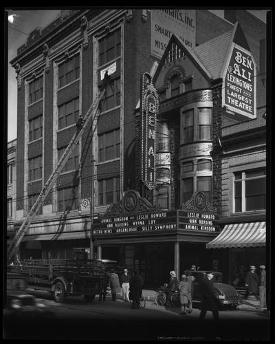 Ben Ali Theatre (movie theater), 121 East Main, full exterior; marquee promotes 