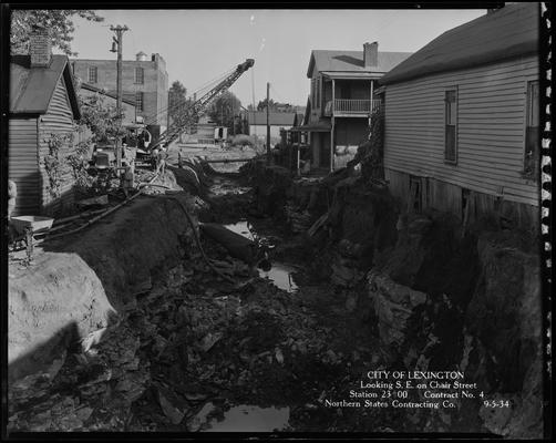Northern States Contracting Company; sewer construction (City of Lexington, looking southeast on Chair Street, Station 23+00, Contract No. 4