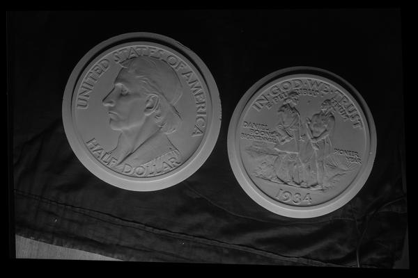 Daniel Boone; model of coin (half dollar)