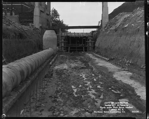 Northern States; sewer construction (City of Lexington, station 4+50 looking north under High Street viaduct, contract no. 4)