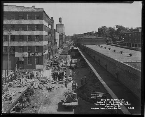 Northern States; sewer construction (City of Lexington, station 5+45, looking east up Vine Street from Jefferson Street viaduct, contract no. 2)