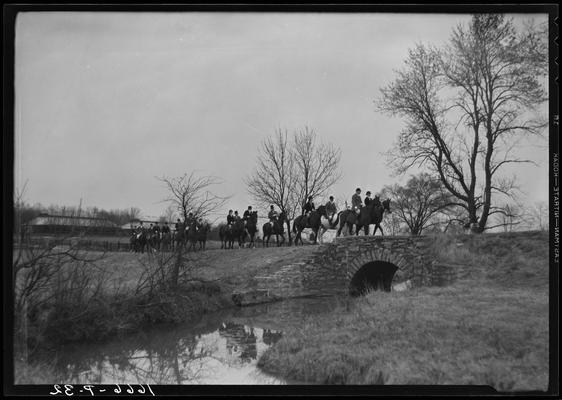Fox Hunt, crossing bridge; Iroquois Hunt Club