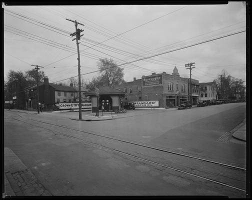 Standard Oil Company; Southeast corner of Woodland and High; Ford Car at Station (J.S. Poer Paint & Glass Company, Burrough's Adding Machines)