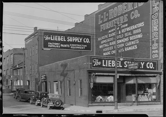 Liebel Supply Company, 431 West Main (mill supplies); building, exterior (Queen City Supply Company, Paul's Cone Shop, Swift's Ice Cream, L.L. Roberts Furniture Company)