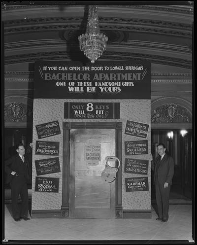 Kentucky Theatre (movie theater), 214 East Main, interior; lobby decorated with large standee to promote 