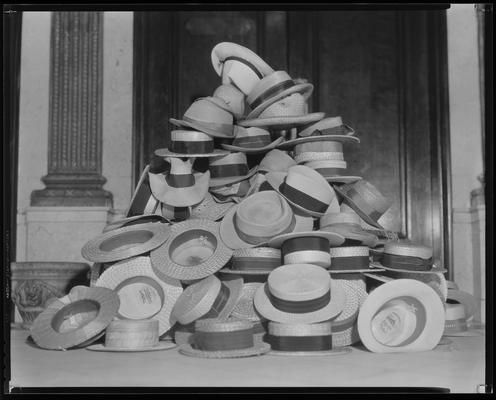 Kentucky Theatre (movie theater), 214 East Main, interior, lobby; large pile of hats