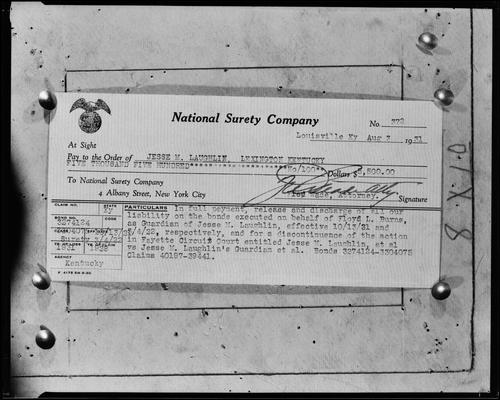 Check, copy of Mr. J. Laughlin (National Surety Company)