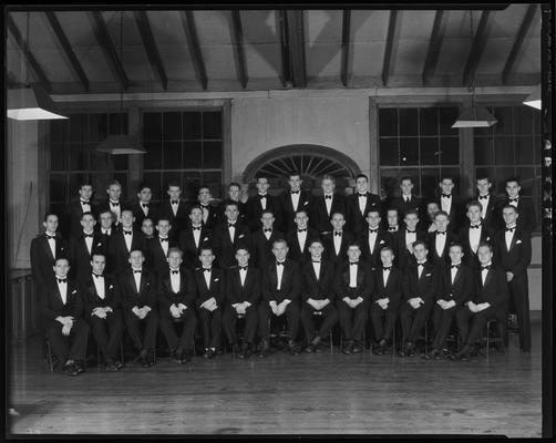 University of Kentucky campus, group in tuxedos (1934 Kentuckian)