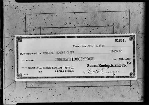 Copy of check (Sears, Roebuck, & Co.)