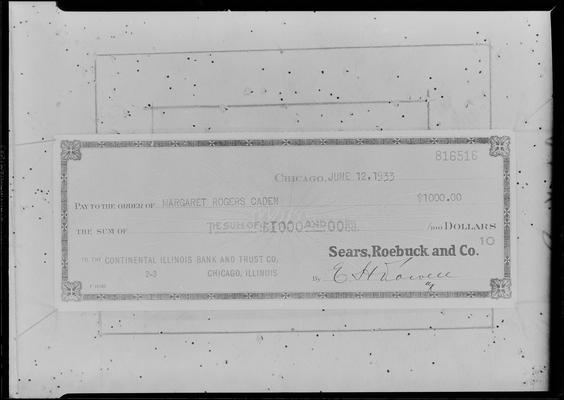 Copy of check (Sears, Roebuck, & Co.)