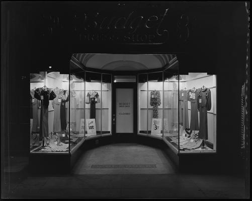 Budget Dress Shop, 206 West Main; exterior window