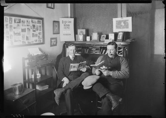 Lafayette Studios' first office (Walnut Street); two men smoking cigars