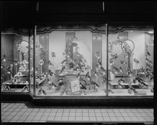 S. Bassett & Son shoe store, 140 West Main; exterior, display window