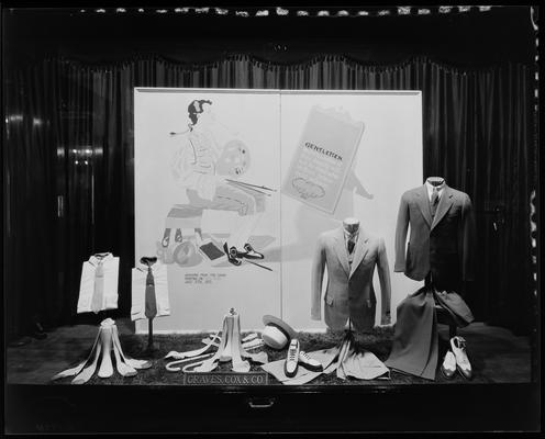 Graves, Cox & Company, clothing display window in the hallway of Ben Ali Theatre, 121 West Main