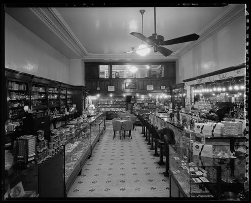Lafayette Drug Company, 200 East Main; interior (soda fountain, candy counter)