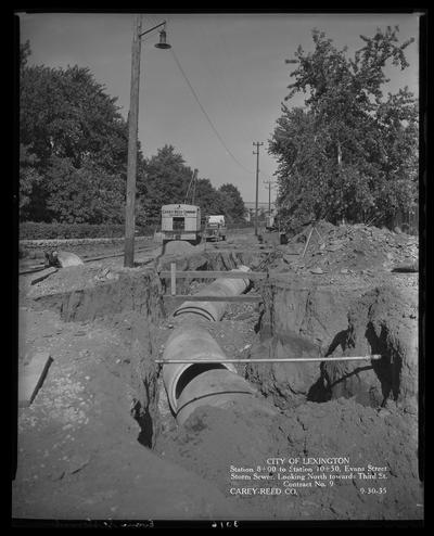 Carey-Reed Construction Company; interior of drain pipe (City of Lexington, Evans Street 4+4.75 to Station 0+00, looking Southwest, Contract No. 9)