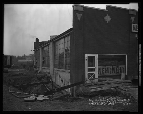 Carey-Reed Construction Company (City of Lexington, Excavation Station 17+69 to Station 17+89, looking West at Northeast corner of building, 11 AM, Contract No. 9)