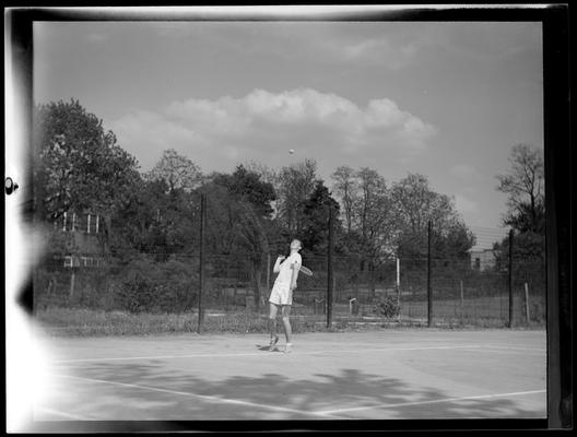 Tennis player, serving (Kentuckian, 1937) (University of Kentucky yearbook)