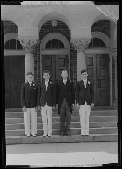 Jewish Temple, Adath Israel Temple, 133 North Ashland Avenue, interior; rabbi and 3 boys