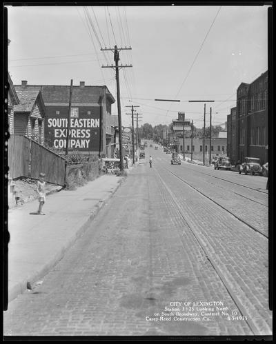 Carey-Reed Construction Company;street scene, train tracks at railyard (City of Lexington, Station 3+25 Looking north on South Broadway, Contract No. 10)