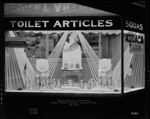 Phoenix Drug Company (100 East Main); exterior window (Schenley's American Cream Whiskey)