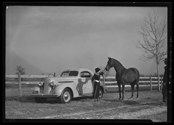 Pontiac Motor Company, 109 Rose; car, girl, and horse