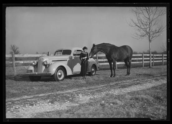Pontiac Motor Company, 109 Rose; car, girl, and horse