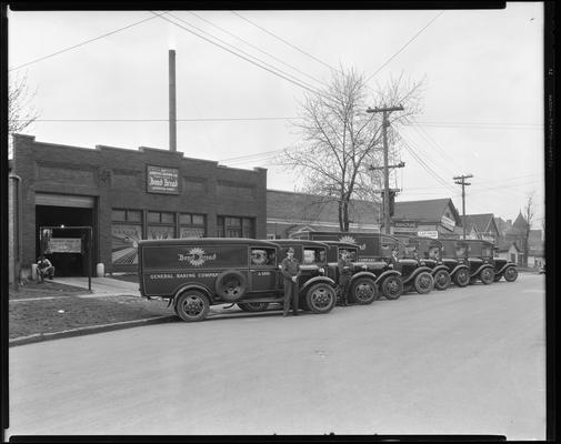 General Baking Company, 217 Walton Avenue; exterior, trucks (Bond Bread)