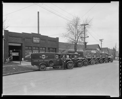 General Baking Company, 217 Walton Avenue; exterior, trucks (Bond Bread)