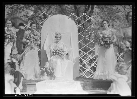 University May Queen; Easter Briggs (on throne)