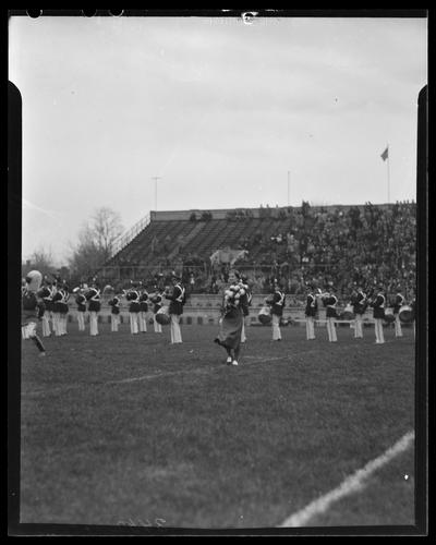 Homecoming Queen at football game (1936 Kentuckian) (University of Kentucky)
