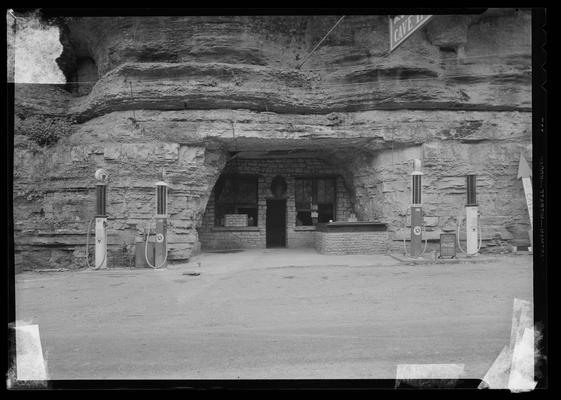Gas station inside cave; exterior (George Chinn)