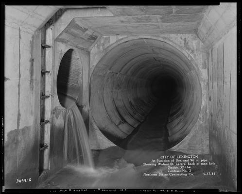 Northern States Contracting Company (City of Lexington, junction of box and 96 in. pipe, showing Walnut Street lateral back of manhole, station 37+64, contract no. 2)