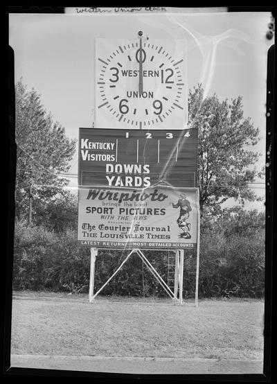 University of Kentucky football scoreboard, Western Union clock (Wirephoto sports pictures, Louisville Courier-Journal ads)