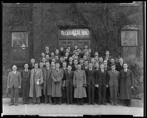 Mechanical Hall; AIEE (American Institute of Electrical Engineers) & ASME (American Society of Mechanical Engineering) group outside of building