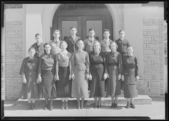 Midway High School; Sr. (Senior) High, group of unknown people standing outside of building