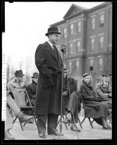 Student Union building (University of Kentucky); man giving speech at a 